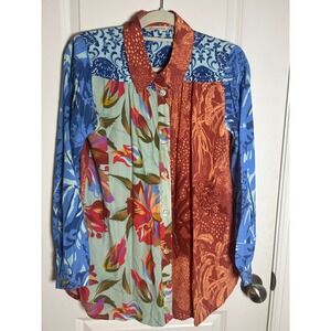 Soft‎ Surroundings Multicolor Floral Print Viscose Button Down Shirt Long Sleeve